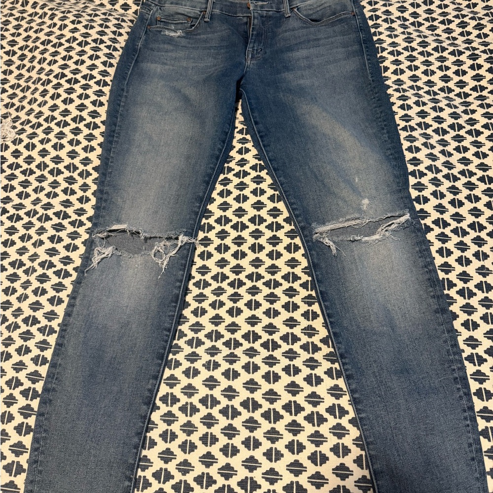 MOTHER Women's Blue Ripped Skinny Jeans